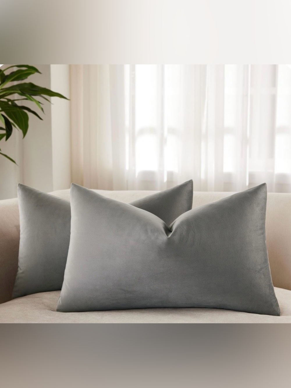 Thick Velvet Lumbar Pillow Covers 12x20” GRAY (2-pack)